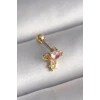 316L Çelik Gold Renk Pembe Zirkon Taşlı Sallantı Yıldız Detay Tragus Piercing