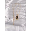 316L Çelik Gold Renk Siyah Mineli Yıldız Figür Tarot Kolye