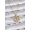 316L Çelik Gold Renk Zincir Zirkon Taşlı Göz Figür Kadın Kolye