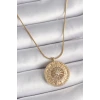316L Çelik Gold Renk Zirkon Taşlı 12 Burç Madalyon Model Kadın Kolye