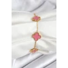 316L Çelik Gold Zincir Pembe Yonca Renk Bileklik