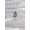 316L Çelik Gümüş Renk Mavi Mineli Güneş Model Tarot Kolye