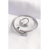 316L Çelik Gümüş Renk Oval Aksesuarlı Burgu Model Bileklik ve Yüzük Kombini