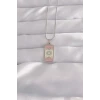 316L Çelik Gümüş Renk Pembe Mineli Ay Figür Tarot Kolye