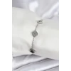 316L Çelik Gümüş Renk Siyah ve Zirkon Taşlı Baby Boy Yonca Kadın Bileklik