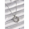 316L Çelik Gümüş Renk Zincir Zirkon Taş Detaylı Bombeli Halka Model Kadın Kolye