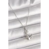 316L Çelik Gümüş Renk Zincir Zirkon Taş Detaylı Çapa Model Kadın Kolye