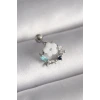 316L Çelik Gümüş Renk Zirkon Taş Detay Beyaz Çiçek Model Tragus Piercing