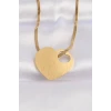316L Çelik İtalyan Zincir Altın Renk Düz Plaka Kalp Kolye