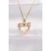316L Çelik Zincir Altın Renk İnci Taş Detay Zirkon Taşlı Kalp Kolye
