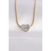 316L Çelik Zincir Altın Renk Zincirli Gümüş Renk Kalp Tasarımlı Kolye
