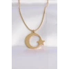316L Çelik Zincir Gold Renk Ay Yıldız Unisex Kolye
