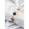316L Çelik Zincir Gold Renk Lacivert Yonca Kadın Bileklik