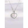 316L Çelik Zincir Gümüş Renk Beyaz Taşlı Bombeli Kalp Kolye