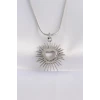 316L Çelik Zincir Gümüş Renk Kalp Güneşi Tasarımlı Kolye