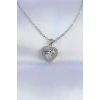316L Çelik Zincir Gümüş Renk Zirkon Taşlı Charm Kalp Kolye