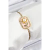 316L Çelik Zincir Pembe Mineli Sanatsal Portre İnci Detaylı Papatya Model Gold Renk Kadın Bileklik