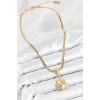 316L Çelik Zirkon Taşlı Güneş Model Gold Renk Kadın Kolye