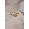 Ayarlamalı Altın Renk Metal Zirkon Taş ve Kristal Taşlı Kelebek Model Yüzük