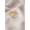 Ayarlamalı Altın Renk Metal Zirkon ve Kristal Taşlı Oval Model Yüzük