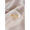 Ayarlamalı Gold Renk Metal Zirkon Taşlı Damla Model Yüzük