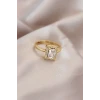 Ayarlamalı Gold Renk Metal Zirkon ve Kristal Taşlı Dikdörtgen Model Yüzük