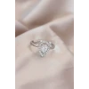 Ayarlamalı Silver Renk Metal Zirkon ve Kristal Taşlı Damla Model Yüzük