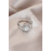 Ayarlamalı Silver Renk Metal Zirkon ve Kristal Taşlı Dikdörtgen Model Yüzük