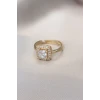 Gold Baget ve Zirkon Taşlı Kare Yüzük