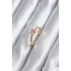 Gold Renk Zirkon Taşlı Pembe Kristal Kalp Model Kadın Yüzük