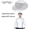 Gümüş Payetli Şapka Ve Papyon Seti – Parıltılı Yetişkin Kostüm Seti