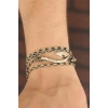 Krem Renk Çizgi Desenli Metal Kancalı Erkek Bileklik