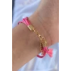 Pembe Zirkon Taşlı İpli Püskül Detay Çoklu Bileklik
