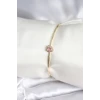 Pembe Zirkon Taşlı Kalp Model Gold Renk Kadın Bileklik