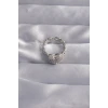 Pirinç Ayarlamalı Gümüş Renk Zirkon Taşlı Bombeli Kalp Yüzük