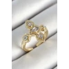 Pirinç Beş Taş Trend Figür Zirkon Taşlı Gold Renk Ayarlanabilir Kadın Yüzük