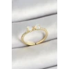 Pirinç Fiyonk Figürlü Zirkon Taşlı Gold Renk Ayarlanabilir Kadın Yüzük