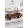 Pirinç Gold Renk 3D Kalp Leopar Desen Model Kadın Küpe