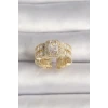 Pirinç Gold Renk Ayarlanabilir Baget Zirkon Taş Model Kadın Yüzük