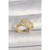 Pirinç Gold Renk Ayarlanabilir Zirkon Taşlı Kalp Model Kadın Yüzük