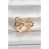 Pirinç Gold Renk Ayarlanabilir Zirkon Taşlı Kurdele Model Kadın Yüzük