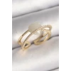 Pirinç Gold Renk Beyaz Kristal Kalp Model Zirkon Taş Detay Kadın Yüzük