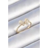 Pirinç Gold Renk Beyaz Mineli Zirkon Taşlı Kelebek Model Kadın Yüzük