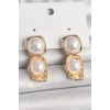 Pirinç Gold Renk İnci Kare Model Kadın Küpe