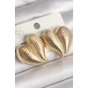 Pirinç Gold Renk İşlemeli Bomba Kalp Model Kadın Küpe