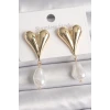 Pirinç Gold Renk Kalp Model Sallantı İnci Damla Model Kadın Küpe