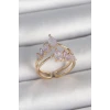 Pirinç Gold Renk Mor Damla Zirkon Taşlı Taç Model Kadın Yüzük