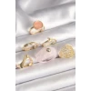Pirinç Gold Renk Pembe Plastik Yüzük Model Daire Pembe Mine Yılan Detay 6Lı Kadın Yüzük Seti