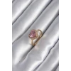 Pirinç Gold Renk Pembe Zirkon Taş Kalp Charm Model Kadın Yüzük