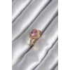 Pirinç Gold Renk Pembe Zirkon Taşlı Charm Kalp Model Kadın Yüzük